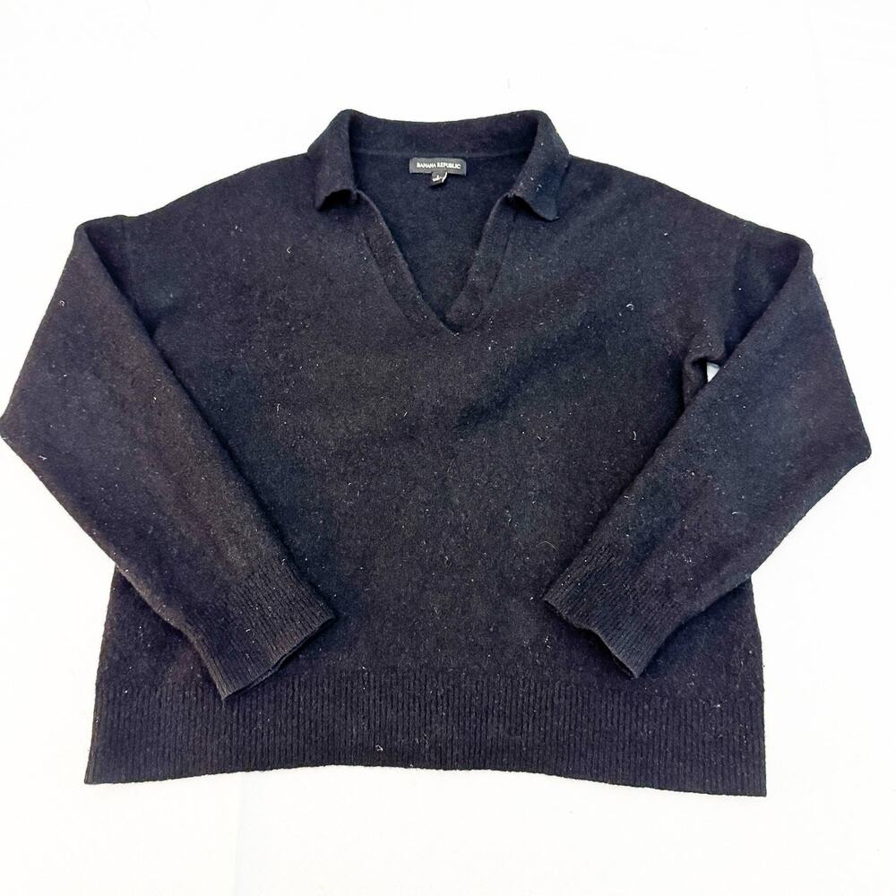 Banana Republic Black Long Sleeve Sweater Collared V Neck